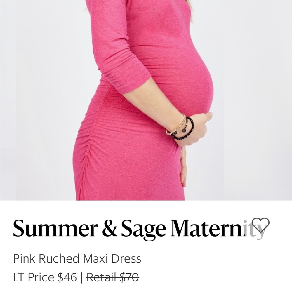 A pink maxi maternity dress.